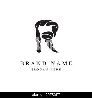 Elegant luxury black R letter logo vector design with decoration. R modern creative initial logo Stock Vector