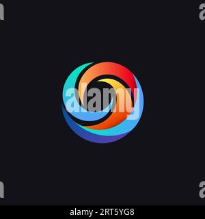 Vivid rainbow swirl logo with abstract lens concept. Elegant hurricane emblem with colorful tornado swirl. Modern, creative design for tech company Stock Vector