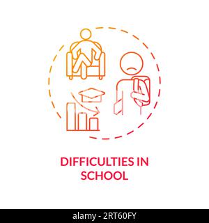 2D difficulties in school gradient line icon concept Stock Vector