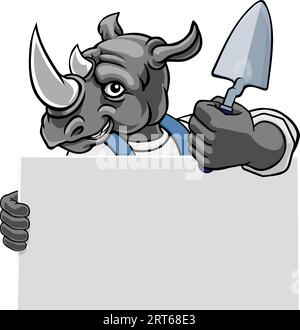 Bricklayer Rhino Trowel Tool Handyman Mascot Stock Vector
