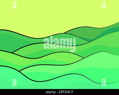 Natura wave landscape in a minimalistic style. Plains and mountains. Boho decor for prints, posters and interior design. Mid Century modern decor. Vec Stock Vector