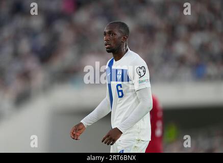 September 10 2023: Glen Kamara (Finland) looks on during a Group H EURO 2024 Qualification game, Finland versus Denmark, at Olympic stadium, Helsinki, Finland. Kim Price/CSM Stock Photo