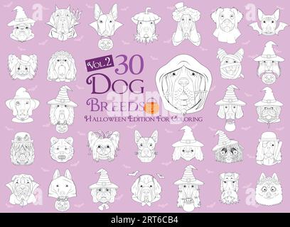 Set of 30 dog breeds with Halloween costumes for coloring Stock Vector ...