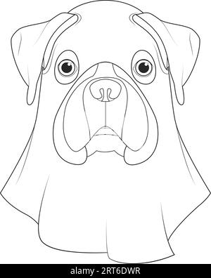 Halloween greeting card for coloring. Boxer dog dressed as a ghost Stock Vector