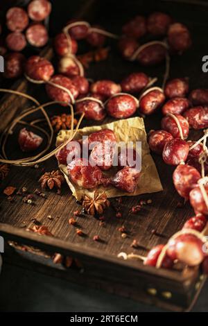 Asia sausages food photos, look like polony with with a particularly delicious taste Stock Photo