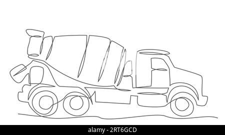 Truck mixer One line drawing isolated on white background Stock Vector