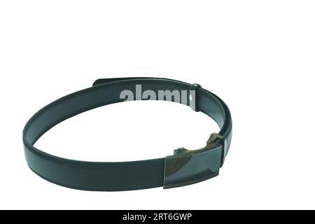 black leather men business belt roll on white background Stock Photo