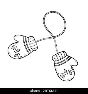 Hand drawn warm, cozy knitted mittens element. Icon in doodle sketch style. Vector illustration isolated on white background. Stock Vector