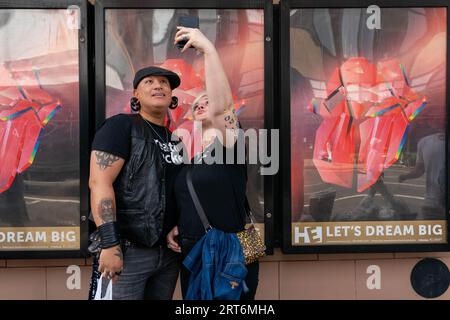 © Jeff Moore  Fans at the Hackney Empire, London for the launch of The Rolling Stones new album Hackney Diamonds Stock Photo