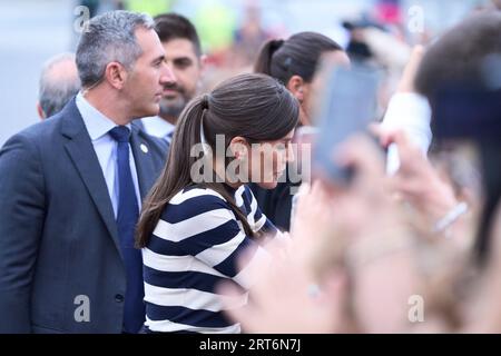 Sigueiro/Orosos, Spain. September 11, 2023, Sigueiro/Orosos, Galicia,  Spain: Queen Letizia of Spain attends the Opening of the School Year  2023/2024 at CEIP do Camino Ingles on September 11, 2023 in  Sigueiro/Orosos, Spain (