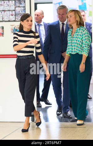 Sigueiro/Orosos, Spain. September 11, 2023, Sigueiro/Orosos, Galicia,  Spain: Queen Letizia of Spain attends the Opening of the School Year  2023/2024 at CEIP do Camino Ingles on September 11, 2023 in  Sigueiro/Orosos, Spain (