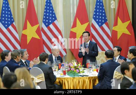 Hanoi, Vietnam. 11th Sep, 2023. US President Joe Biden (C-L) attends a State luncheon hosted by Vietnam's President Vo Van Thuong (C-R) at the Presidential Palace in Hanoi, Vietnam on September 11, 2023. President Joe Biden led a delegation of US tech executives in talks with Vietnamese business leaders on Monday, as Washington and Hanoi sought to deepen cooperation amid shared concerns about China's rise. Photo by Vietnam Government Portal (VGP)/ Nhat Bac/ Credit: UPI/Alamy Live News Stock Photo