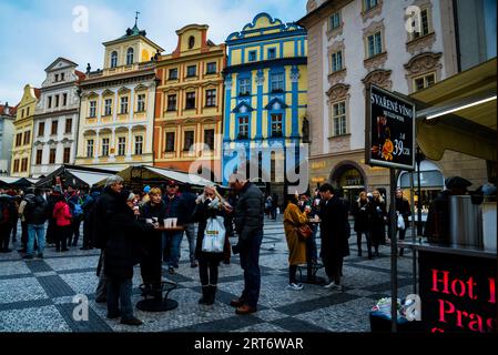 Christmas Market in Baroque Old Town Square in Prague, Czech Republic. Stock Photo