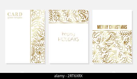 Set of vector elegant Christmas hand drawn doodle style cards with berries, pine sprigs, holly Stock Vector