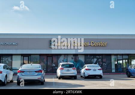 Houston, Texas USA 07-30-2023: Army Career Center storefront exterior and parking lot in Houston, TX. Local recruitment office for the US military. Stock Photo