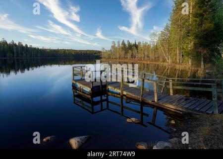 sunset at Erilampi lake, Remote lake Lakeland Karelia Finland Stock Photo