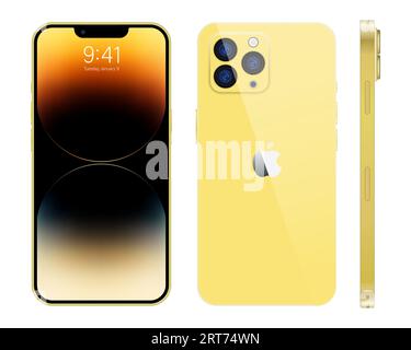 New iPhone 15 Deep yellow gold color by Apple Inc. Mock-up screen