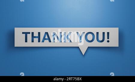 Speech Bubble. Thank You Message. Expressing Gratitude, Acknowledgment and Appreciation. Minimalist Abstract Design With White Cut Out Paper on Blue B Stock Photo