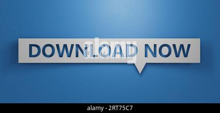 Download Now - Speech Bubble. Minimalist Abstract Design With White Cut Out Paper on Blue Background. 3D Render. Stock Photo