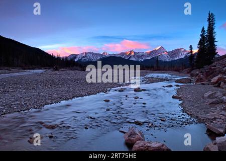 Sunrise and the Elbow River in Kananaskis, Alberta, Canada Stock Photo