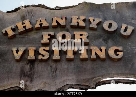 Written on a piece of wood with wooden letters,, Thank you for visiting,, Stock Photo