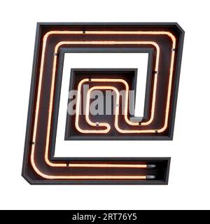 3D illustration of orange Neon light sign font . Neon tube sign font orange glow effect in black metal box.3d rendering isolated on white background Stock Photo