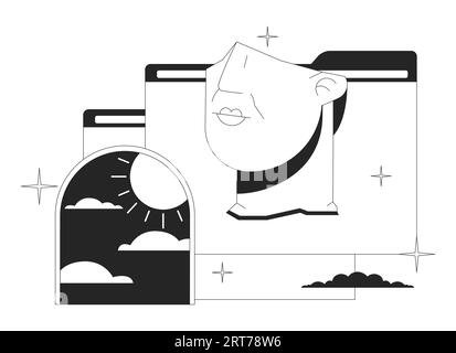 Vaporwave statue head, file folders flat monochrome isolated vector object Stock Vector