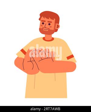 Bearded european man clapping semi flat color vector character Stock Vector