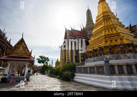 Bangkok, Thailand - Jun 1, 2019: Buddhism culture activities in The Grand Place, Bangkok, Thailand - The atmosphere and visitors in the Grand Palace t Stock Photo