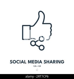 Social Media Sharing Icon. Share, Like, Thumbs Up. Editable Stroke. Simple Vector Icon Stock Vector