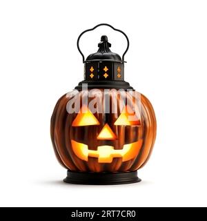 Halloween pumpkin lantern isolated on white background. Festive lamp for Halloween day. Stock Photo