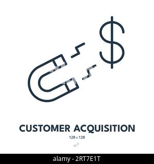 Customer Acquisition Icon. Magnet, Client, Target. Editable Stroke. Simple Vector Icon Stock Vector