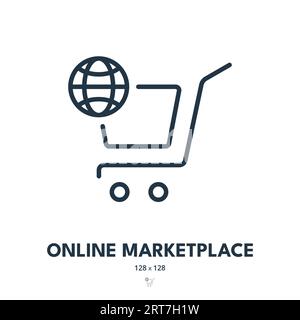 Online Marketplace Icon. Ecommerce, Store, Shop. Editable Stroke. Simple Vector Icon Stock Vector