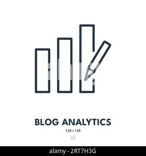 Blog Analytics Icon. Copywriting, Blogging, Statistics. Editable Stroke. Simple Vector Icon Stock Vector