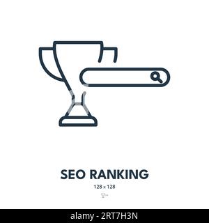 SEO Ranking Icon. Search Engine Optimization, Result Page, Position. Editable Stroke. Simple Vector Icon Stock Vector