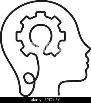 Human head with gears line art, concept of thinking process and brain ...