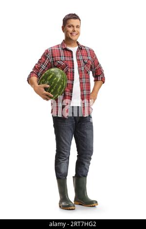 Young Man With Watermelon Isolated On White Stock Photo - Alamy