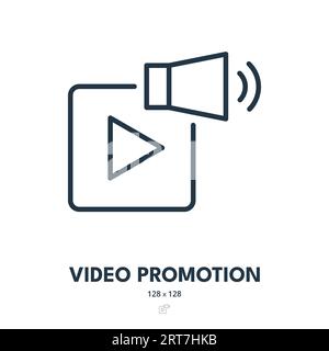 Video Promotion Icon. Movie, Player, Camera. Editable Stroke. Simple Vector Icon Stock Vector