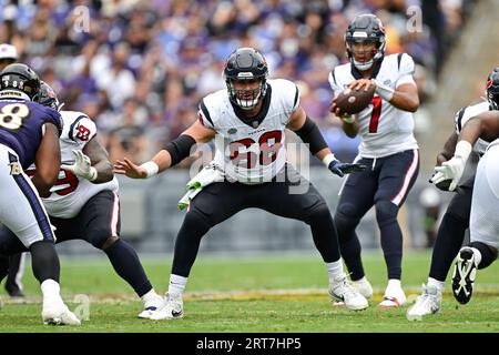 New Orleans, USA. 27th Aug, 2023. Houston Texans offensive tackle Austin  Deculus (76) and center Jarrett Patterson (68) both close in on New Orleans  Saints defensive end Kyle Phillips (91) During a