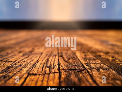 Wooden slats in warm tones with lots of texture and shallow depth of field. Background and template concept. Stock Photo