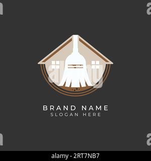 House Cleaning Concept Design Logo. Home cleaner vector icon illustration with broom Stock Vector