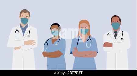 Doctors day, simple vector illustration, women and men in doctor coat. March 14th Medicine day and October 3th international doctors day. Stock Vector
