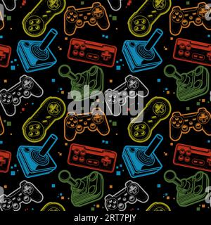 Seamless pattern with joysticks, gamepads seamless pattern, console gaming background, vector Stock Vector