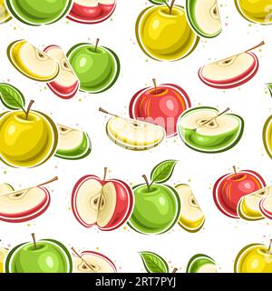 Vector Colorful Apples seamless pattern, repeat background with fruity composition of juicy multicolored apples for wrapping paper, square poster with Stock Vector