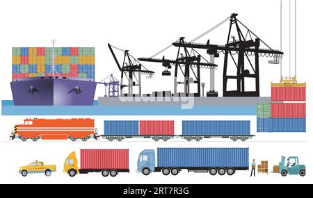 Port terminal with ships  illustration Stock Vector