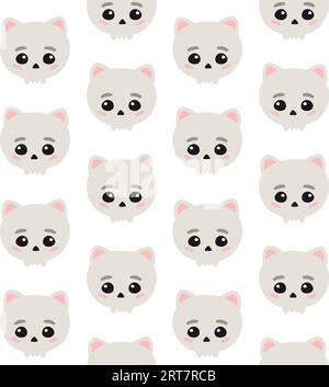 Vector seamless pattern of cute cat skull Stock Vector
