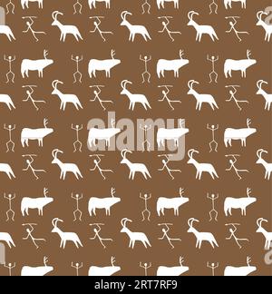 Vector seamless pattern of ancient rock paintings Stock Vector