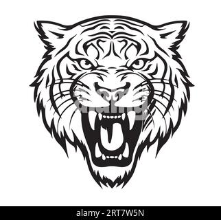 Tiger growling head hand drawn sketch Vector Wild safari animals Stock Vector