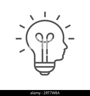 Human head bulb lamp logo vector idea smart icon. Head idea icon vector, solid illustration, pictogram isolated on white. Editable Stroke Stock Vector
