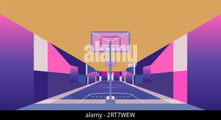 90s style street basketball court neon colors - Cancha de baloncesto callejera estilo años 90 colores neon Stock Vector